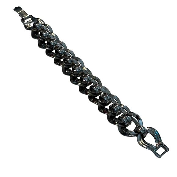 Vintage Monet chunky silver chain bracelet double links unique design 1980's - Picture 3 of 8